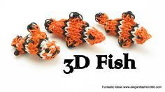 four orange and black crocheted beads with the words 3d fish