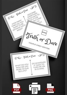 three business cards with the words truth or dare on them