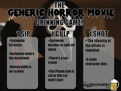 an info sheet for the generic horror movie drinking game