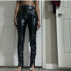 Academy' Black Vegan Leather Cut Out Trousers From Mistress Rocks Size Small. Model Is 5'6 And Has 26 Inch Waist And 36 Inch Hips Pants Fit Big On Her. Zips At The Bottom #Vegan #Leather #Black #Mistressrocks Never Worn Black Fitted Leather Pants For Club, Fitted Black Leather Pants For Club, Black Fitted Punk Leather Pants, Fitted Black Punk Leather Pants, Black Fitted Punk Bottoms, Black High Waist Punk Leather Pants, Fitted Black Punk Bottoms, Fitted Punk Pants For Club, Edgy Non-stretch Full Length Pants