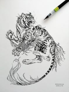 a pencil drawing of two tigers on top of each other