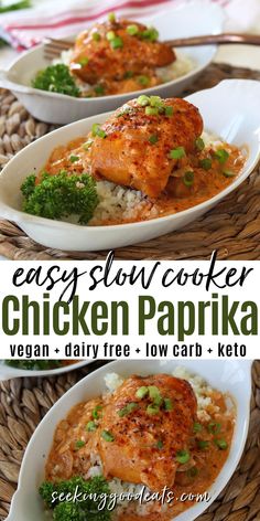 easy slow cooker chicken paprika with broccoli and rice