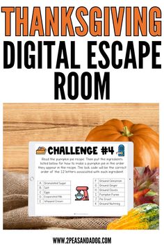 thanksgiving digital escape room with pumpkins and leaves