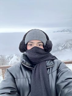 #winter #travel #inspo #aesthetic #browneyes #hijabi #outfit #mountains #kazakhstan #shymbulak #earmuffs Winter Wonderland Hijabi Outfits, Beanie On Hijab, Hijab And Earmuffs, Earmuffs Hijab, Winter Earmuffs Outfit, Pashima Scarf Outfit, Kashmir Winter Outfit, Hijabi Earmuffs