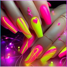 graduation nails, nail ideas, nail designs, nail inspo, acrylic nails Gel Nail Ideas French Tips, Bright Neon Nail Designs, Neon Nails 2024, Neon Nails Designs Summer 2024, Fun Neon Nails, Bright Fun Nails, Neon Nails Designs, Neon Summer Nails