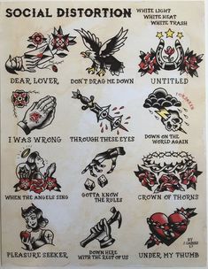 an old school poster with different tattoos on it