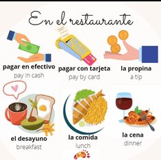 an image of food that is in spanish for the english and spanish language students to learn