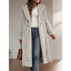 Season:Winter,Fall; Fabric:Polyester,Fleece; Sleeve Length:Long Sleeve; Look After Me:Machine wash; Gender:Women's; Style:Casual; Elasticity:Micro-elastic; Occasion:Daily Wear,Vacation,Street,Going out; Placket:Cardigan; Fit Type:Regular Fit; Function:Breathable,Warm; Pattern:Plain; Design:Oversized; Neckline:Turndown; Outerwear Type:Hoodie Jacket; Front page:FF; Listing Date:08/29/2024; Production mode:External procurement; Bust:null; Length:null; Shoulder Width:null; Sleeve:null; Fit US Size:n Long Sleeve Cable Knit Sweater Coat, Solid Long Sleeve Cable Knit Sweater Coat, Cozy Long Coat Sweater For Winter, Warm Winter Sweater Coat For Cold Weather, Warm Winter Sweater Coat, Warm Long Sleeve Sweater Coat For Winter, Winter Cable Knit Outerwear With Cozy Fit, Warm Solid Color Sweater Coat With Long Sleeves, Cozy Long-sleeved Sweater Coat For Cold Weather