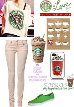 "Starbucks Outfit :)" by my-name-is-lily ❤ liked on Polyvore Coffee Outfit, Starbucks Drink, Bff Outfits, School Fashion