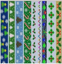 a cross stitch christmas pattern with different colors and designs on it's side,