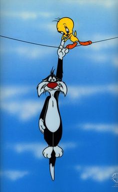 an image of a cartoon cat hanging on to a rope with a carrot in it's mouth