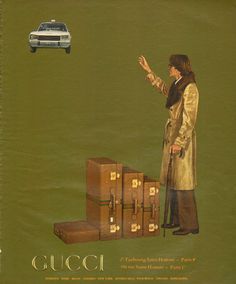 Gucci Italian Aesthetic, Vintage Gucci Advertisement, Vintage Gucci Ads, Gucci Ads, Gucci Advertisement, Luxury Ads, 70s Gucci, Gucci Luggage, Gucci Ad