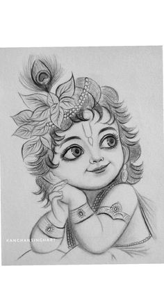 krishna Pencil Sketches Easy, Pencil Drawing Images, Pencil Drawings Of Flowers, Krishna Drawing, God Artwork, Easy Love Drawings, Sketches Of People, Little Krishna