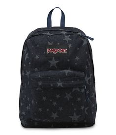 Star Backpack Aesthetic, Alt Backpack For School, Deep Juniper Jansport, Star Backpack Y2k, Jansport Star Backpack, 2000s School Backpack, Black Backpack With Patches, Emo Backpacks For School, Cute Backpacks Jansport