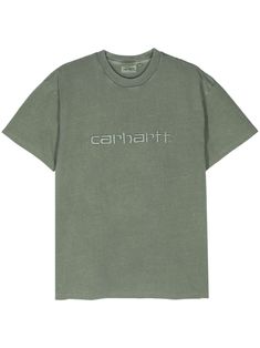 Find CARHARTT WORK IN PROGRESS Duster Logo-embroidered T-shirt on Editorialist. green cotton jersey texture embroidered logo to the front ribbed crew neck short sleeves straight hem Boyfriend Christmas, Gifts For Guys, Embroidery Tshirt, Carhartt Work In Progress, Christmas Gifts For Boyfriend, Carhartt Wip, Embroidered Tshirt, T Shirt Vest, Green Cotton