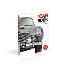 the car book is on display in front of a white background with an image of a classic car