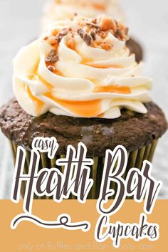 a chocolate cupcake with white frosting and toppings on top that says, can't wait for the health bar to open