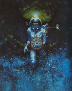 an image of a man in space holding a clock