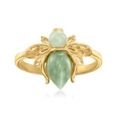 Jade Bumblebee Ring in 18kt Gold Over Sterling. Size 9 | Ross-Simons Bee Project, Sweet As Can Bee, Bumble Bee Necklace, Jewelry Presentation, Yellow Jade, Gettin Hitched, Silver Wings, Jewelry Tags, Natural Gold