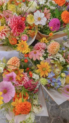 many different types of flowers are on display