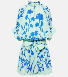 Floral cotton shirt dress in blue - Juliet Dunn | Mytheresa Spring Cotton Belted Dress, Cotton Belted Day Dresses, Daywear Cotton Belted Dress, Cotton Belted Dress For Daywear, Cotton Belted Beach Dress, Belted Cotton Beach Dress, Green Belted Cotton Dress, Bold Gold Jewelry, Alexander Mcqueen Clothing