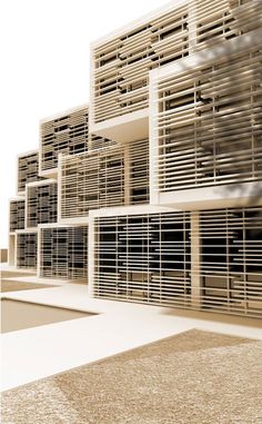 an architectural rendering of a building made out of shutters