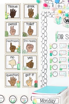 hand signal posters classroom management Classroom Hand Signals, Cactus Classroom Decor, Classroom Organization Labels, Plants Classroom, Watercolor Cacti, Cactus Classroom, Posters For Classroom