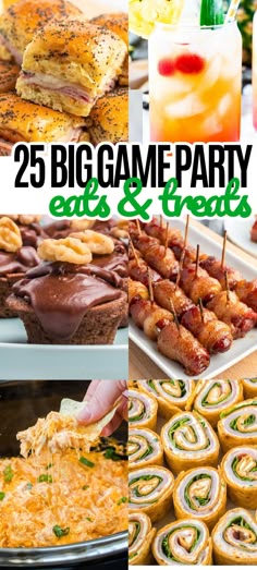 sliders, rum punch, chocolate cake, bacon wrapped lil smokies, dip and tortilla roll ups. Game Appetizers, Football Party Menu, Football Finger Foods, Easy Tailgate Food, Desserts Drinks, Football Party Foods, Simple Desserts, Watching Football