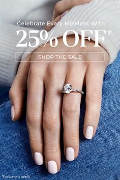 a woman's hand with a ring on it and the words celebrate every moment with 25