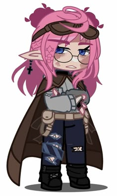 a cartoon character with pink hair and glasses