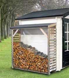 there is a shed with logs in it