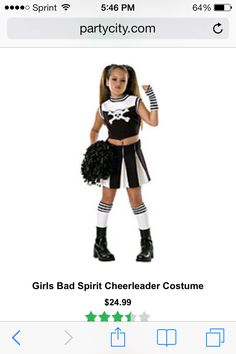 a girl in a cheerleader costume is on the app for girls'spirit cheerleader costumes