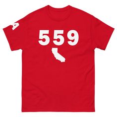 Represent the 559 area code with a 100% cotton men's classic tee. This shirt has 559 and the shape of California printed in white on the front. The letters CA is also printed on the right sleeve as an accent. This shirt makes a great gift for yourself, family or friends. Here's some more details about your shirt: • 100% cotton • Sport Grey is 90% cotton, 10% polyester • Ash Grey is 99% cotton, 1% polyester • Heather colors are 50% cotton, 50% polyester • Fabric weight: 5.0–5.3 oz/yd² (170-180 g/ Cheap College T-shirt With Direct To Garment Printing, Cheap Cotton T-shirt With Number Print, Drawing Couple Poses, Cheap Red Men's T-shirt, Affordable University Red Men's T-shirt, Gift For Yourself, California Print, Area Codes, Tubular Fabric