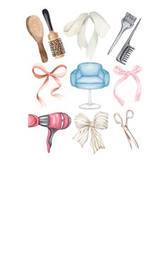 a watercolor drawing of various hair accessories