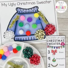 a christmas sweater craft and its contents on a plate