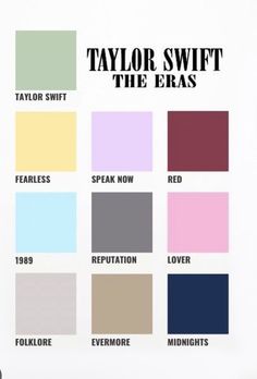 the color scheme for taylor swift, the eras