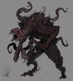 a drawing of an alien creature with horns and eyes