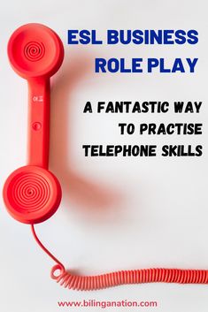 a red telephone with the words el business role play on it and an orange cord