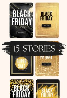 black friday sale banners with gold foil and glitters on the bottom, in different styles