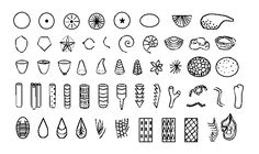 a set of hand drawn doodles with different shapes and sizes