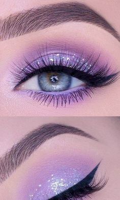 Purple Makeup For Quinceanera, Purple Makeup Looks, Drag Make-up, Prom Eye Makeup, Purple Eye Makeup, Cute Eye Makeup, Smokey Eye Tutorial, Glitter Eye Makeup, Eye Makeup Pictures