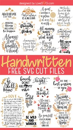 the handwritten free svg files are available for use in crafts and other projects