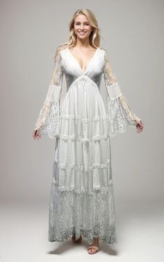 Shop Lace Boho Bohemian Long Sleeve Low-v Back Beach Wedding Dress Online. Dorris Wedding offers tons of high quality collections at affordable prices. Free shipping Now! Lace Shirt Outfit, Viking Wedding Dress, Latest Bridal Gowns, Wendy Dress, Wedding Dresses 2024, Wedding Dress Online, Viking Wedding, Online Wedding Dress, Dresses 2024