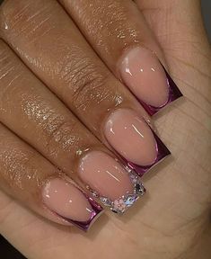 Short Acrylic Nails Chrome, Chrome Coffin Acrylic Nails, Chrome French Tips, Chrome French, Pink Chrome Nails, Chrome Nails Designs, Hard Nails, Nails Design With Rhinestones, French Tip Acrylic Nails