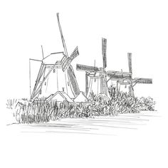 Digitale ‘pentekening’ van de Kinderdijk Holland, Amsterdam, Quick Saves, Art