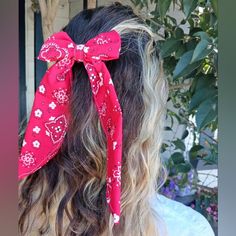 Handmade Western Hair Bows Trending Long Tail Style, Red And White Color Easy Placement In Hair With Clip 100 Percent Cotton Fabric, Handmade Item Please Ask Any Questions Before Purchase Perfect Item To Add To Your Bundle For Shipping And Bundle Discounts!! *** Photo Shows 2 Hair Bows, You Will Receive 1 , The Listing Is For 1, Thank You Western Paisley, Western Hair, Bandana Hair, Paisley Bandana, Hair Ribbons, Long Tail, 100 Percent, Hair Bow, Cute Hairstyles