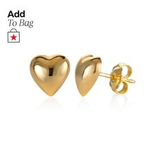 in stock Classic Pierced Gold Heart Earrings, 14k Gold Earrings With Polished Finish As Gift, Classic Gold Pierced Heart Earrings, Gold Earrings For Valentine's Day Formal, Classic Gold Earrings For Valentine's Day, Yellow Gold Earrings With Polished Finish For Gift, Gold Earrings For Valentine's Day Formal Occasion, Formal Gold Earrings For Valentine's Day, 14k Gold Round Earrings With Heart Charm