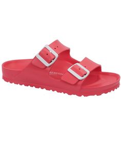 Birkenstock Arizona EVA sandal in coral with white buckles. Your favorite Birkenstock water-friendly sandals for the summer in a new coral color!  #birkenstockexpress #birkexpress #birkenstockexpress #watershoes #birkenstockEVA #EVA #watersandals #lightweightshoes #twostrapsandal #slides #slipons #freeshipping #summersandals #summershoeideas Birkenstock Eva, Birkenstock Arizona Eva, Arizona Eva, Two Strap Sandals, Glass Slippers