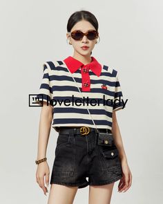 A striped top with cherry embroidery on the chest.

The moderate looseness and compact length add a trendy feel.

With its eye-catching color scheme, it is sure to become the focal point of your coordination.
◾️Model
Height/Weight：167cm(65.7in)/45kg(99.2lb)
Fitting Size：S



Size (cm)
Length
Chest
Shoulder
Sleeve Length


S
37.7
98.8
44
21


M
38.5
102
45
21.5


L
39.3
105.2
46
22 Navy Short Sleeve Tops With Contrast Stripes, Navy Short Sleeve Top With Contrast Stripes, Navy Tops With Striped Collar For Summer, Navy Top With Striped Collar For Summer, Preppy Navy Tops For Spring, Preppy Navy Top For Spring, Preppy Navy Spring Top, Navy Tops With Contrast Stripes For Spring, Navy Top With Contrast Stripes For Spring