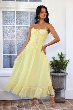 Season Beam Maxi Dress Yellow Yellow Flowy Dress, Yellow Bridesmaid Dresses, Yellow Bridesmaids, Yellow Maxi, Buy Dresses Online, White Prom Dress, Bridal Shower Dress, Long Bodycon Dress, Shower Dresses